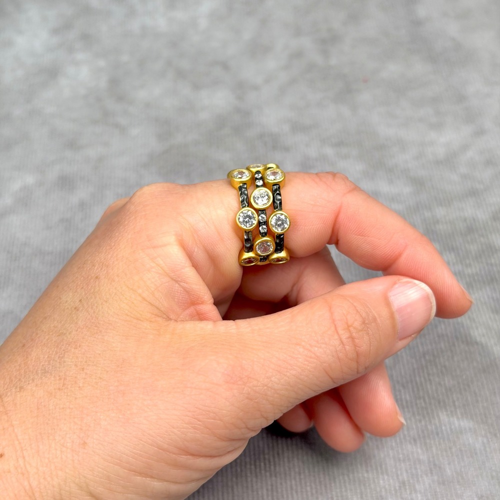 Freida Rothman Starry Night Stackable Ring Set Gold Black Rhodium Size 8 - Picture 9 of 10